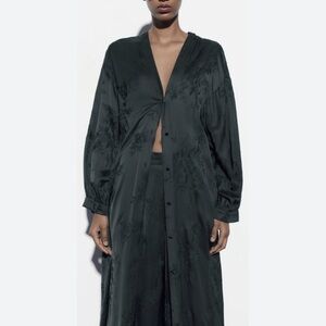 Zara Embroidered Satin Jacquard Button Front Kimono Dress